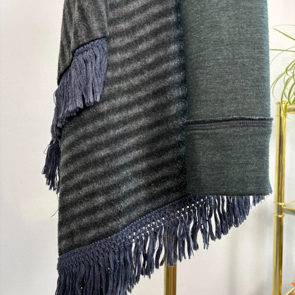 Anthropologie Saturday Sunday Green Striped Fringe Open Front Cardigan XS